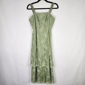 Jade Couture Satin and‎ Lace Tiered Midi Dress T6